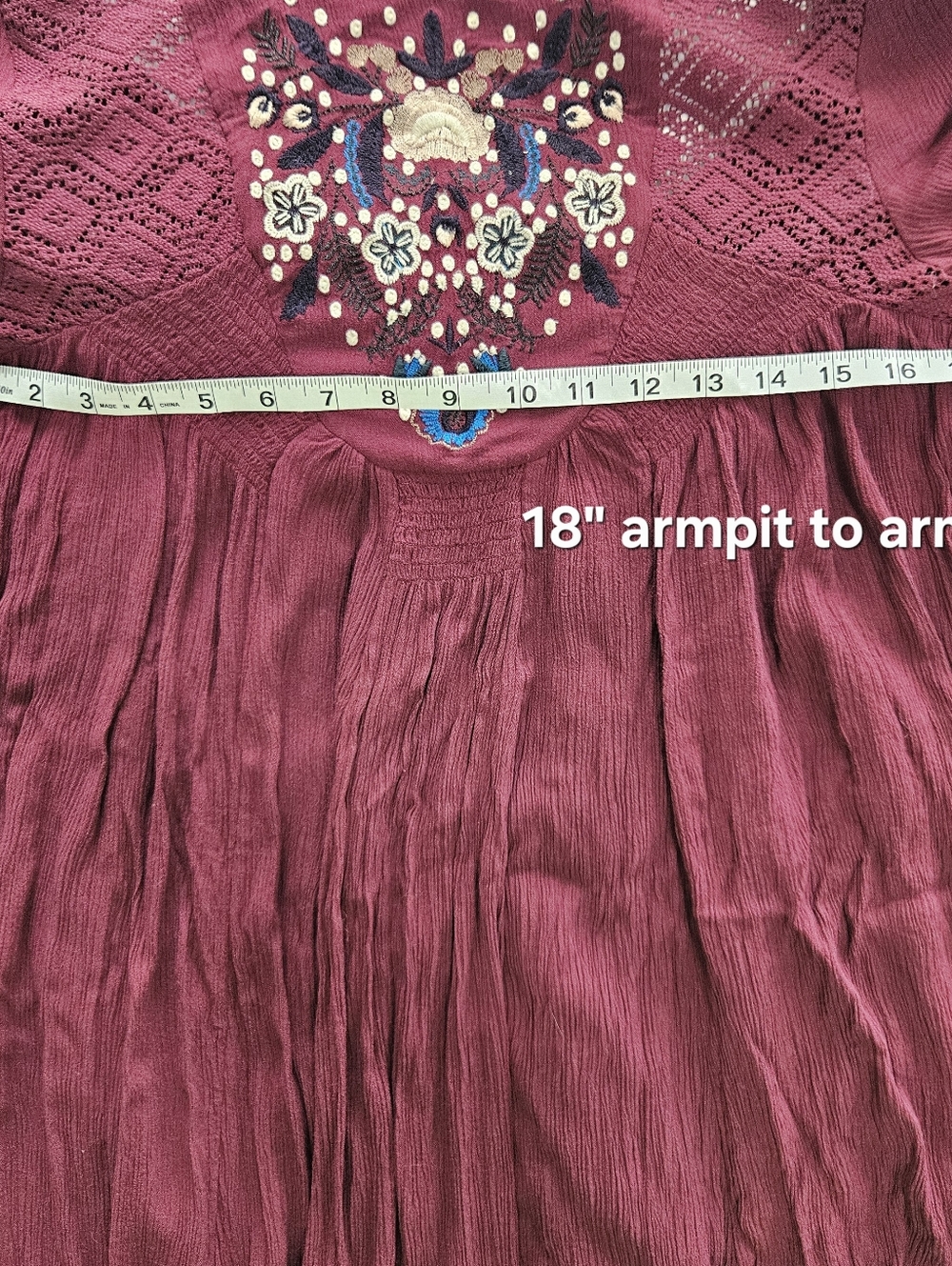Free People Womens S Plum Burgundy Floral Embroidered V Back Babydoll Dress - Picture 7 of 12